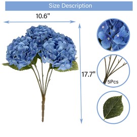 Jim's Cabin Artificial Fake Flowers Silk Hydrangea Arrangements with 5 Big Heads Plastic Floral Home Kitchen Bouquet for Wedding Party Decor DIY (Royal Blue)
