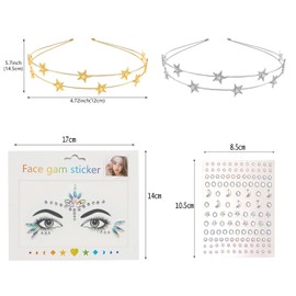 ENYACOS Headband Stars + Glitter Sticker - Elegant Headband for Women & Girls - Perfect for Carnival, Fancy Dress, New Year's Eve & Weddings - Set of 2 Headbands (Gold + Silver) (A, A)