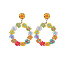 Boho Beaded Hoop Earrings for Women Trendy Boho Jewelry,Bohemian Flower Gold Drop Dangle Beaded Earrings for Summer Statement Earrings (Style A)