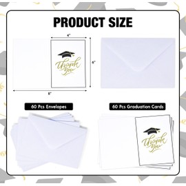 60 Pack Graduation Thank You Cards with White Envelopes Grad Cap Greeting Note Card for High School College Class of 2025 Party Favors 4" x6"