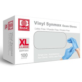 Jointown Basic Medical Synmax Vinyl Exam Gloves - Latex-Free & Powder-Free - X-Large, BMPF-3004 Blue Box of 100