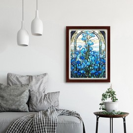 MOER SKY Diamond Painting Kit, Blue Flower Diamond Painting, 5D Full Round Diamond Diamond Art Painting for Adults with DIY Accessories, Wall Decor Premium Gift 12x16inch