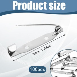 60PCS Silver Bar Pins, Brooch Pin Backs Kit, Safety Clasp Brooch, 1.18Inch Secure Back Clasp for Jewelry Making, Badges, Crafts, Name Tags, Corsage, Tie Tacks and DIY Accessories