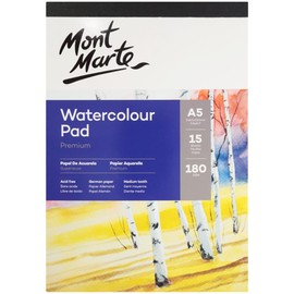 Mont Marte 180gsm German Paper 15 Sheet Watercolour Pad, A5 Size