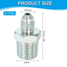 PATIKIL Pipe Adapter Connector 7/16" Male 37 ° Flare JIC x 3/8" Male R Pipe Fitting 2 Pcs Oil Feed Restrictor Fitting Hydraulic Connector for Oil Steam Water Pipelines System