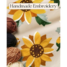 Miss Adola Aesthetic Embroidery Tote Bag for Women - Reusable Canvas Cloth Shoulder Bag with Cute 3d Sunflowerl Embroidered Designer Shopping Bag for Grocery, Work, Book, Vacation