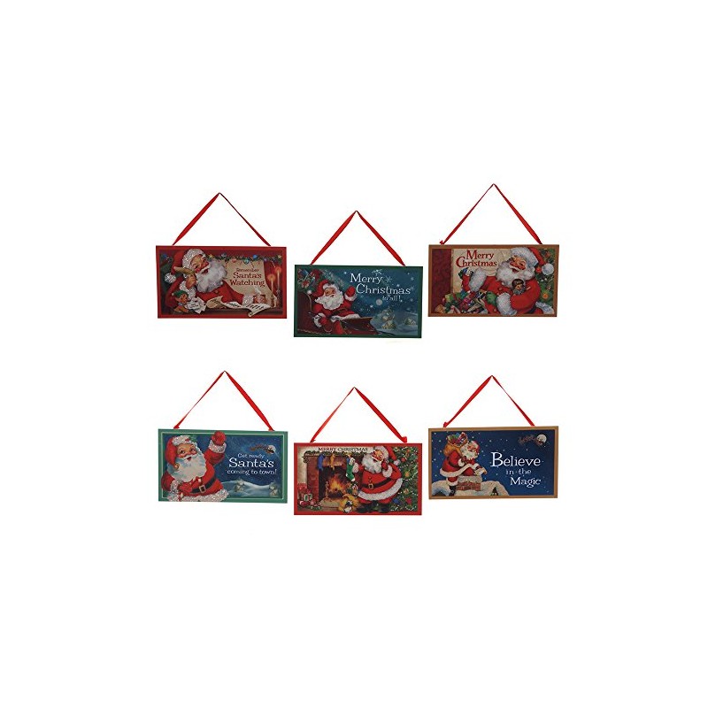 Kurt Adler 7-Inch clásico Papá Noel Impreso Placas, Conjunto de