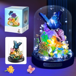 Water Bottle Flower Bouquet Butterfly Building Set with LED String Light, Flower Butterfly Mini Bricks Building Blocks Toy for Kids, Adults, Gift for Mother's Day, Christmas(530 Pcs)