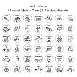 Toy Storage Labels: Set of 42 Unique Trofast Tags for Organizing Playrooms and Bedrooms. Original Peel and Stick Artist Designs for Kids' Toys. Stylish Bin Stickers for Toddlers and Babies (Black)
