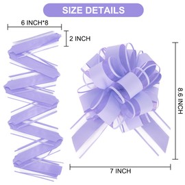RIBBOOO 6pcs 7 Inch Pull Bows Pastel Purple Gift Wrap Bows for Gift Wrapping Ribbon Pull Gift Bows for Gift Basket Flower Wrapping Christmas Mother’s Day Easter Birthday Party Decorations