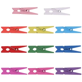 Trimming Shop Pack of 50 Mini Craft Wooden Pegs, Small Crafting Pegs, 3.5cm Multicolour Mini Wooden Peg Embellishments, Tiny Pegs for Hanging photos, DIY Art & Craft Projects