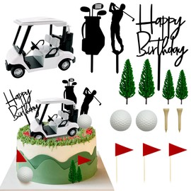 Decoraciones para tartas de golf, carrito de golf, decoración para tartas de golf, decoración de pastel verde para golfistas con bandera de carrito, pelota de golf para suministros de fiesta temática