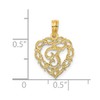 Solid 14k Yellow Gold T Script Initial Letter In Heart