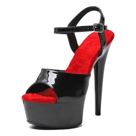 WUXIN H&P Women's 6-Inch Platform Sandal Heels With Ankle-Strap, Sexy Pole Dance High Heel, 15 cm Exotic Dancer Shoes Stiletto US 6, Black