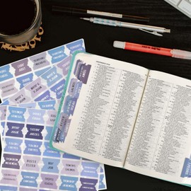 Spanish Bible Index Tabs New & Old Testament Tabs Matte Laminated Floral Design, Bible Journaling Supplies - 122 Pcs (Blue)