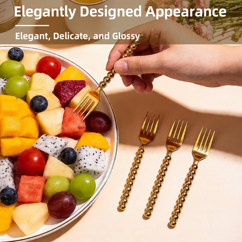Premium Gold Mini Dessert Forks - 120-Piece with Beaded Handle,