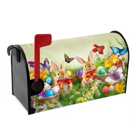 WENNGEIBORT Easter Mailbox Covers Magnetic Letter Post Box Cover Wrap Garden Yard Home Decor Outdoor Yard Mailbox Cover Magnetic Standard 21L X 18W (Easter Bunny Butterfly)