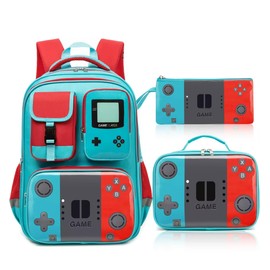 Beaulyn School Backpack for Boy - 3pcs Gamer Boys Backpack for Kids with Lunch Bag & Pencil Case, Large Capacity Boy Bookbag for Elementary Middle School Student Ages 6-14