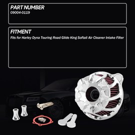 cycwer Chrome Air Cleaner Intake Filter 09004-0119 Fits for Harley Dyna Touring Road Glide King Softail Air Cleaner Intake Filter