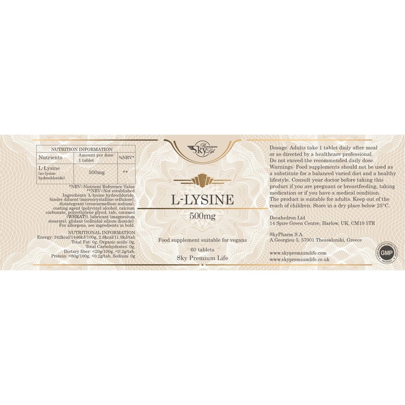 Sky Premium Life L Lysine - 60 L-Lysine Tablets |