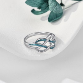 ONEFINITY Celtic Knot Rings 925 Sterling Silver Twisted Knot Turquoise Ring Infinity Celtic Turquoise Jewelry Gifts for Women, 8, Metal, Turquoise