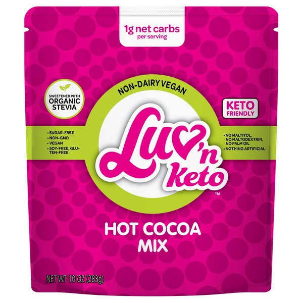 Sugar Free Drinking Hot Chocolate - Stevia Sweetened, Keto 1g Net Carb Gourmet Hot Cocoa Mix - Gluten Dairy Free, Vegan Non-GMO Low Carb Paleo Ketogenic Diabetic Friendly Snack 10 oz