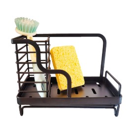 HABO-TECH Spülorganizer – Spülbecken-Organizer inkl. Schwamm und Bürste, praktischer Ordnungshelfer zur Küchen- / Spül-Organisation mit Abtropfschale, schwarz