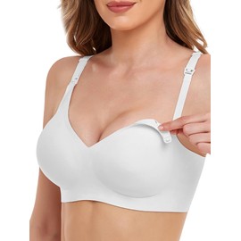 Vinfact Smooth Nursing Bras for Breastfeeding Seamless Maternity Bras for Pregnancy Wireless Bralette with Extra Bra Extender - Large, White