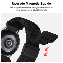Wanme Woven Nylon Watch Straps 20 mm for Men Women Nylon Elastic Watch Strap Quick Release Bracelet Replacement Strap with Magnet Adjustable Non-Slip Buckle, black