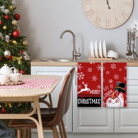 Merry Christmas Snowflake Snowman Kitchen Dish Towels Set of 2, Xmas Winter Reindeer Absorbent Dish Cloths for Washing and Drying Dishes, Hand Towels for Bathroom, Tea Towels for Kitchen, 18x26