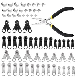 Glarks 85pcs #3#5#8 Zip Repair Kits Includes Metal Zipper U Shape Top Stops Bottom Stopper with 1pcs Sharp Nose Pliers, Zip Slider Zipper Pull Replacement Zip Fixer Part