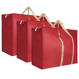 SOYIRI 3PC 100L Large Storage Bag with Zip,Clothes Storage Bags Moving Bags,Under Bed Storage Bags For Clothes,Duvets,Pillows,Bedding,77×55×24cm,Red