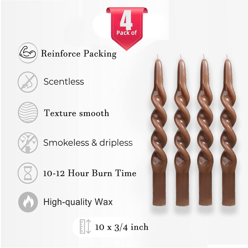 LPUSA Brown Spiral Taper Candles Twisted Candle Conical Stick Candles