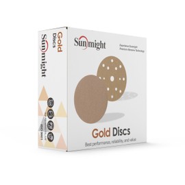 Sunmight Gold Grip 5 Inch 8 Hole Sanding Discs - 320-Grit, Premium Aluminum Oxide - Strong Latex Backing for Automotive, Marine, Wood & Metal Applications - Excellent Cutting and Long Life (50 Pcs)
