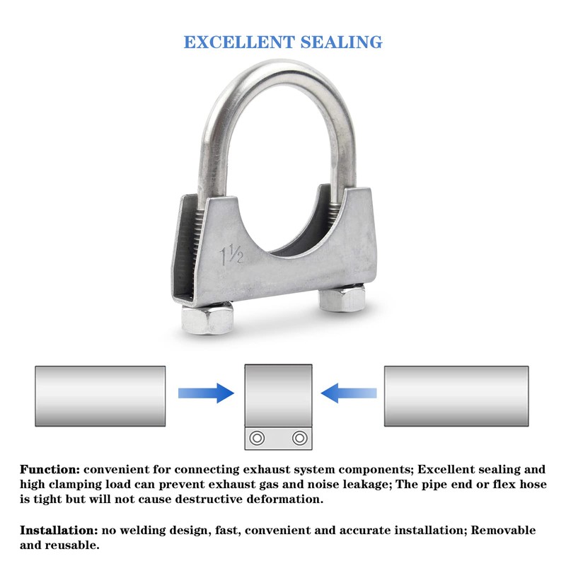 RP Remarkable Power, 1.5 inch U Bolt Exhaust Clamp, Muffler