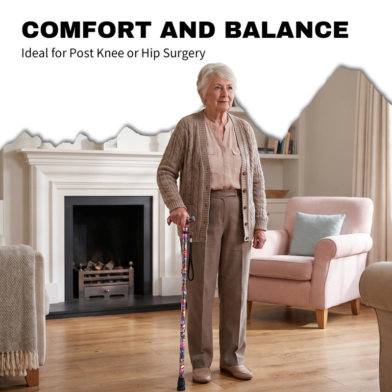 YOKABOZE Aluminum Adjustable Folding Cane with Floral Pattern – Twist-Lock