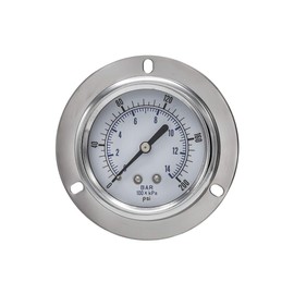 PIC Gauges 104D-258G Front Flanged Panel Mount Dry Pressure Gauge w/ Chrome Plated Steel Case, Brass Internals, Chrome Bezel, Plastic Lens, 2.5" Dial, 0/200 psi Range, 1/8" Male NPT