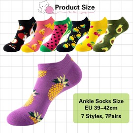 FFDHWU 7 Pairs of Fruit Pattern Socks, Pretty Socks, Funny Women's Socks, Fantastic Women's Socks, Cotton Fancy Socks