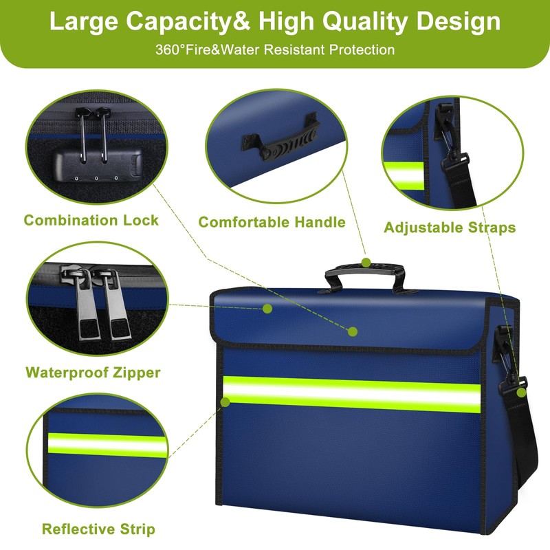 Fireproof Money Bags with Lock-6500°F Fireproof Document Box,10 Layers Insulation