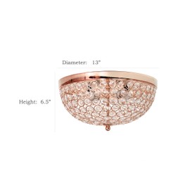 Elegant Designs FM1000-RGD Elipse Crystal 13 Inch Modern Metal 2 Light Bowl Shaped Ceiling Flush Mount Fixture, Rose Gold
