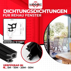 Window Seals For Plastic Windows, Window Seal For Wooden Windows, S-1387 black, 5 M, Window Seal, Rubber Sealing Tape, Polyvinyl Chloride Unplasticised (PVC-U), Door Seal, Rubber Window Seal