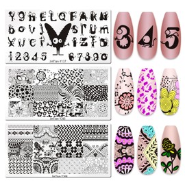 LoveOurHome Nail Stamping Plate Kit Letter Butterfly Lace Geometry Floral Fingernails Template Stencil Stamps Plate Silicone Stamper Scraper Manicure Design Tools Set (Letter)