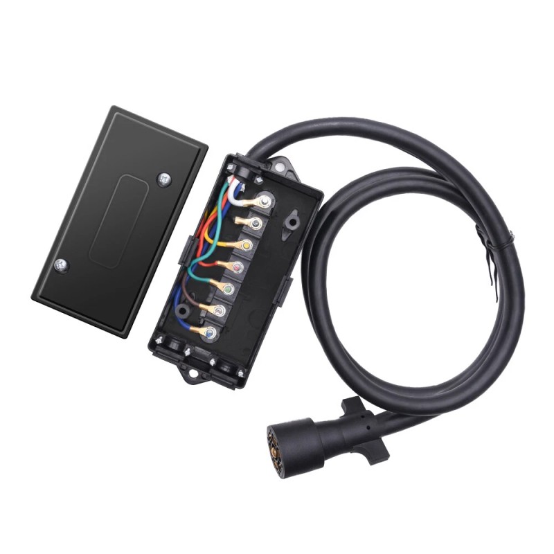 MICTUNING 8ft Trailer Cord with 7-Way Plug, Inline Junction Box