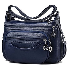 Tianhengyi Soft Leather Crossbody Bag for Women Multi Pockets Shoulder Purse Pocketbooks Messenger Bag Ladies Lightweight Satchel Retro Shoulder Handbag, Blue