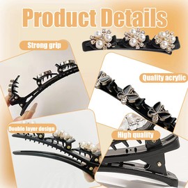 Doppelschicht Haarklammern, 5 Stück Haarspange mit 3 Clips Kolibri Haarspange mit Kristallblume Geflochtene HaarspangeFrauen Mädchen Modische Doppelschicht Haarklammer Entenschnabel Haarspange