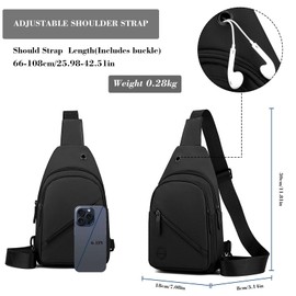 Long Keeper Small Sling bag Crossbody Backpack for Men Women Water Resistant Chest Bag Travel Bag with Earphone Hole Shoulder Bag for Sports and Outdoor (Black)