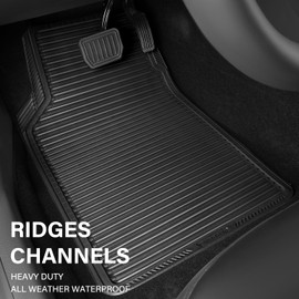 CAR PASS Rubber Car Mats,Car Floor Mats All Weather,Car Mats Full Set 4-Piece,Waterproof Automotive Floor Mats Trim to Fit for Most Cars Sedans SUVs Vans,Heavy Duty Anti-Slip Easy Clean, All Black