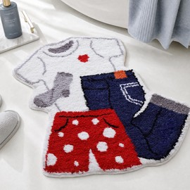 TRUEDAYS Cute Bath Mat - Bathroom Rugs with Laundry Clothes Design, Fun Bath Mat Whimsical Bathroom Decor for Bath Tub, Sink, Dorm