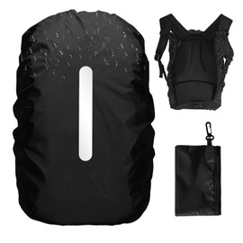 Waterproof Backpack Cover, Large Backpack Rain Cover with Reflective Strip Portable Hi-Visibility Backpacks for Hiking Camping Hunting Traveling Cycling Anti-dust Anti-Theft Outdoor Activities(Black)