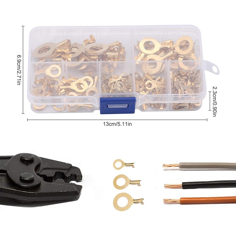 150pcs Round Terminal Set Connector Kit Brass Crimp Cable Terminals